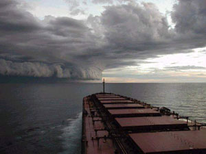 Ship looking towards hurricane